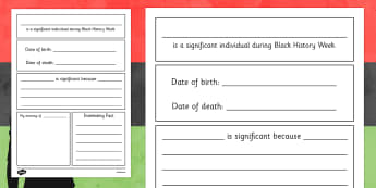 Black History Week Significant Individuals Writing Frame - black