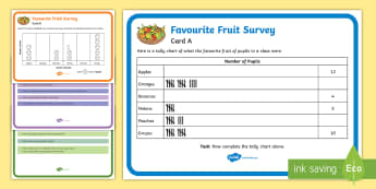 Favourite Fruits Survey Tally and Pictogram Maths Challenge Cards