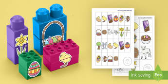 Easter Matching Connecting Bricks Game - EYFS, Early Years, KS1, Connecting Bricks Resources, duplo, lego, plastic bricks, building bricks, E