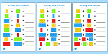 Building Brick Addition Activity Sheet -  worksheet, adding, numeracy