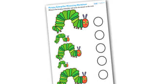 Measuring Activity Sheet to Support Teaching on The Very Hungry Caterpillar - the very hungry caterpillar, hungry caterpillar, measuring, measurements, measuring worksheet, caterpillar