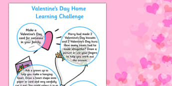 EYFS Valentine's Day Home Learning Challenge Sheet Nursery FS1 - eyfs, valentines day, home learning, challenge