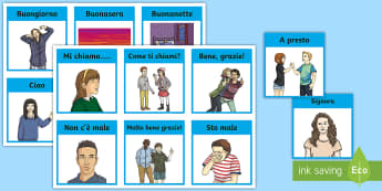 Italian Greetings Information Cards  - Italian Greetings, Information Cards, greetings, vocabulary, italian