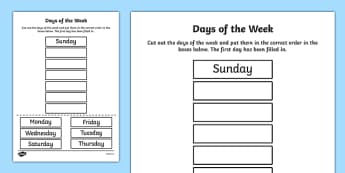 Days of the Week Cut and Stick Worksheet 