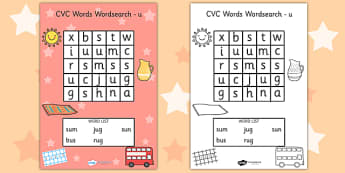 CVC Wordsearch u - word search, word games, find the word, CVC