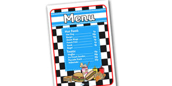American Diner Role Play Menu In Pence-american diner, role play, menu, diner menu, role play menu, american diner role play, pence, pounds