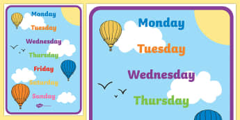 English Days of the Week A4 Display Poster