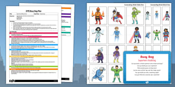Superhero Building Activity EYFS Busy Bag Plan and Resource Pack - Blocks, superhero, matching