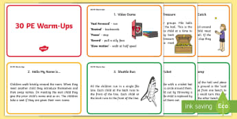 30 Warm-Up Ideas for PE Cards - pe, warm up, activities, ideas, 30