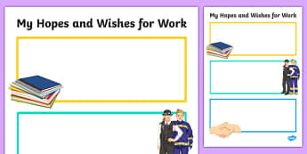 My Hopes and Wishes for Work Activity Sheet, worksheet