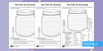 A Recipe for a Jar of Courage Differentiated Activity Sheets - milton, making of milton, twinkl fiction, ingredients, list, imperative verbs, commands, KS1