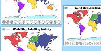 World Map Labelling Activity - world, map, labelling, activity