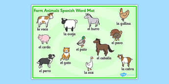 Farm Animals Word Mat Spanish - Animals, Farm, Word, Mat, Spanish