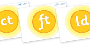 Final Letter Blends on Suns - Final Letters, final letter, letter blend, letter blends, consonant, consonants, digraph, trigraph, literacy, alphabet, letters, foundation stage literacy