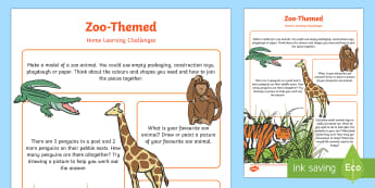 Zoo-Themed Home Learning Challenges Nursery FS1 - EYFS, Early Years, home school links, homework, home learning, Zoo, Animals.