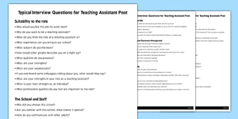 Teaching Assistant Interview Questions - interview, questions