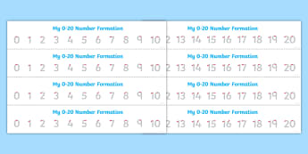 Number Formation Strips 0 to 20 - counting, numeracy, maths, count, overwriting