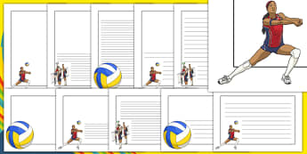 The Olympics Volleyball Page Borders - Volleyball, Olympics, Olympic Games, sports, Olympic, London, 2012, page border, border, writing template, writing aid, writing, activity, Olympic torch, events, flag, countries, medal, Olympic Rings, mascots, f