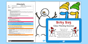Colour Matching Snowman EYFS Busy Bag Plan and Resource Pack - colour, matching, snowman, busy bag, pack