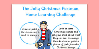 EYFS Home Learning Challenge Sheet to Support Teaching on The Jolly Christmas Postman Nursery FS1