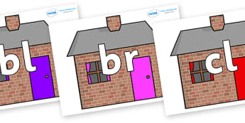 Initial Letter Blends on Brick houses - Initial Letters, initial letter, letter blend, letter blends, consonant, consonants, digraph, trigraph, literacy, alphabet, letters, foundation stage literacy