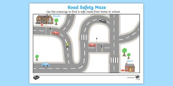 Road Safety Crossings Maze - road crossing, crossing, safe, maze, activity, game, find the way, finding, way, road signs, give way, one way, stop, road safety, rules, worksheet