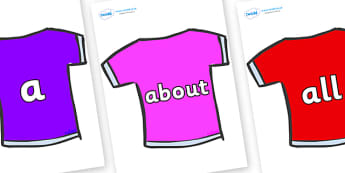 100 High Frequency Words on T-Shirts - High frequency words, hfw, DfES Letters and Sounds, Letters and Sounds, display words