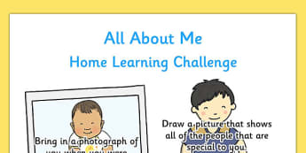 EYFS All About Me Home Learning Challenge Sheet Nursery FS1 - all about me