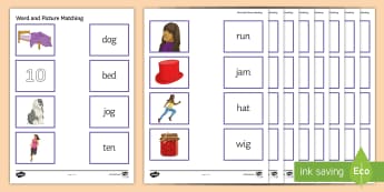 CVC Word and Picture Matching Activity Sheet - reading skills, literacy, consonant, vowel
