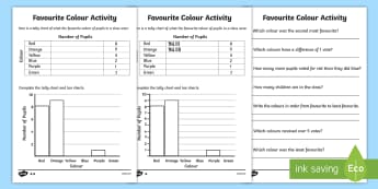 Tally Chart Worksheets - tally chart worksheets, bar chart worksheets, bar charts, favourite colour worksheets, ks2 numeracy