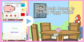 How Much Money is in My Piggy Bank PowerPoint Quiz - money, count