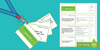 Lanyard Sized Year Four Measurement Objectives Cards - year 4, y4, year four, objectives, measurement, prompts, questions, reasoning skills, developing lea