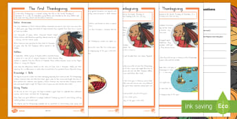 The First Thanksgiving Differentiated Reading Comprehension Activity- Thanksgiving Reading Worksheet