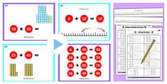 Year 2 Adding 2 Digit Numbers and Tens Not Crossing 100 With Same 10s Lesson Teaching Pack - no remainder, no remaining