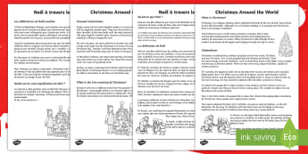 Christmas Around the World Reading Comprehension Activity English/French - christmas, comprehension, understanding, other cultures, india, japan, italy