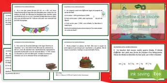 Cartes de défis sur le thème de Noël : Fractions et nombres décimaux - calcul, saison, division, quantité, prix, cycle 3,French