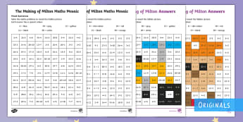 The Making of Milton Mixed Operation Maths Mosaic Activity Sheets - twinkl fiction, maths, KS1, addition, subtraction, multiplication, division, worksheets, sums,