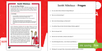 Sankt Nikolaus Leseverstehen Arbeitsblätter - Nikolaustag, Heiliger Nikolaus, lesen, Leseverständnis, 