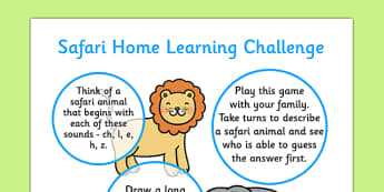 Safari EYFS Home Learning Challenge Sheet Reception FS2 - safari, eyfs, home learning