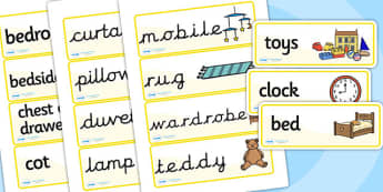 Bedroom Word Cards, bedroom, Word cards, flashcards, special needs