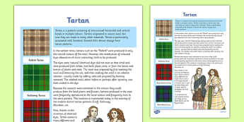 Tartan Fact Sheet - tartan, fact sheet, cfe, curriculum for excellence, scottish tartan, scottish