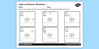Light and Shadow Worksheet - light and shadow, light and dark, how shadows are cast, shadows worksheet, draw the shadows, ks2 science, shadows activity