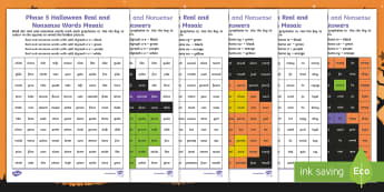Halloween Phase 5 Phonics Mosaic Activity Pack - 31st October, Decode, Read, Blend, Pattern, Letters and Sounds