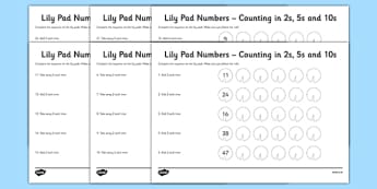 Lily Pad Counting in 2s 5s and 10s Activity Sheet Pack, worksheet