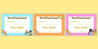 Good Friend Certificates - friendship, potion, friends, good friends, making friends, certificates, award, well done, reward, medal, rewards, school, general, certificate, achievement, behaviour, how to make, how to make a friendship potion