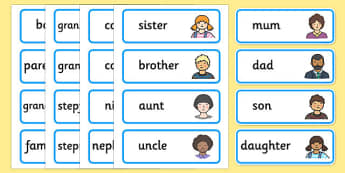 Family Members Flashcards - my family, word cards, word, cards, family