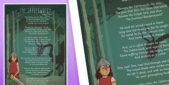 The Jabberwocky Illustrated Poem Display Poster - the jabberwocky poem, jabberwocky poster, jabberwocky, jabberwocky display poster, poem poster, display