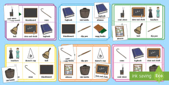 KS1 Schools in the Past Bingo and Lotto Game - Old, Group Activity, Reading, History, Now and Then