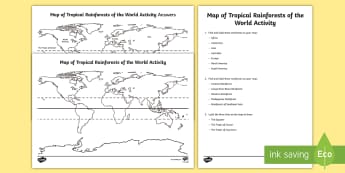 Tropical Rainforests World Map Activity Sheets - Tropical Rainforests World Map - tropical rainforest, rainforests, world, worldwide, world map, fore