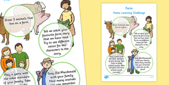 Farm Home Learning Challenge Sheet Nursery FS1 - eyfs, farm, home learning, challenge, sheet, nursery